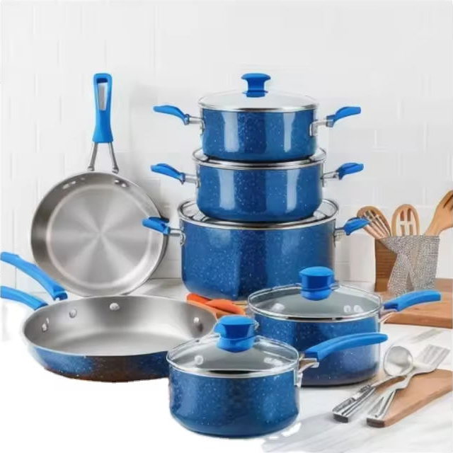 Konkurransedyktig pris Kokekarsett med grillpanne 13 deler kokekarsett Merket dobbel granittbelagt kokekarsett