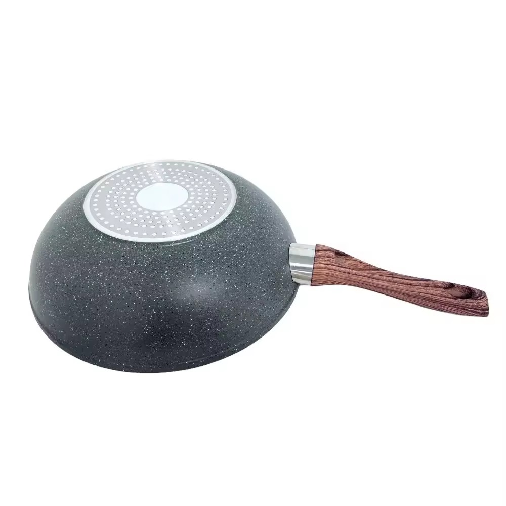 Medisinsk stein kjøkken non-stick belegg aluminium stekepanne med tre håndtak kokekar sett