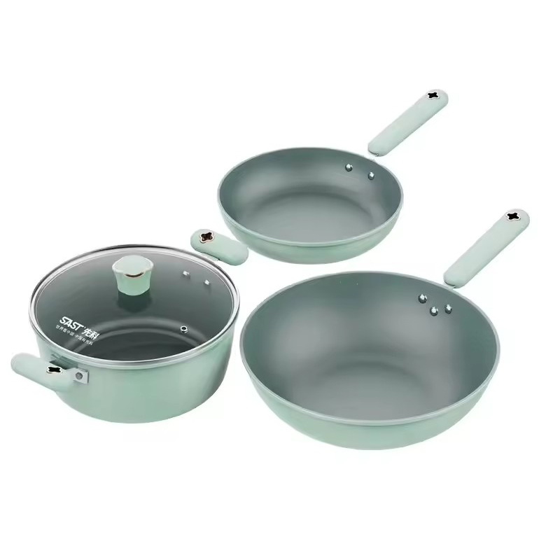 Multifunksjonelt tredelt grytesett Husholdningssuppe Steking Non stick Pot Stekegryte