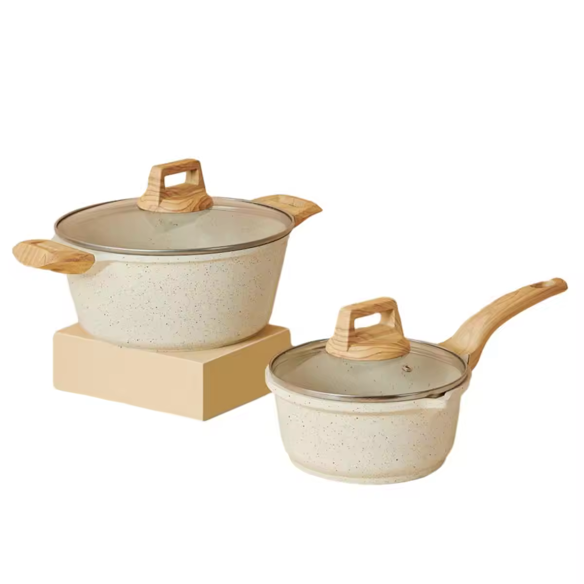 Skreddersydd logo aluminium nonstick suppe lager gryter sett med håndtak