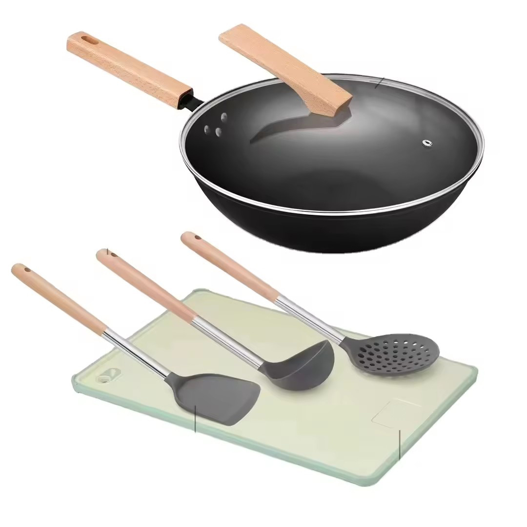 Kjøkkenutstyr Fem-delt spade Tallerken Grytesett Trehåndtak Silikon Non-stick Gave Grytesett Spot