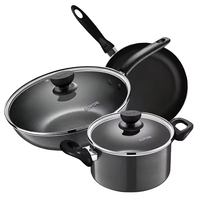 Grytesett kombinasjon non-stick gryte tredelt sett gryte husholdning wok panne kokekar induksjonskomfyr universal