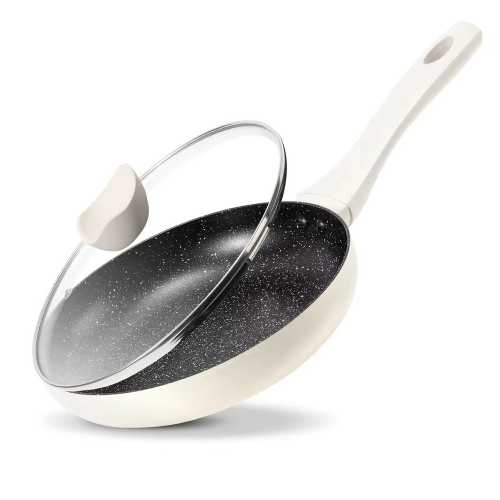 Lett granittstein nonstick stekepanne for matlaging med glasslokk